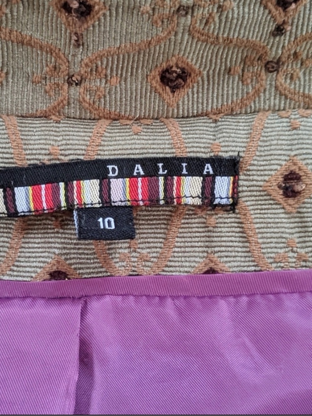 Dalia ~ Tapestry ~ Double Breasted ~ Pea Coat ~ Olive w/ Purple Satin Lining - Picture 2 of 10
